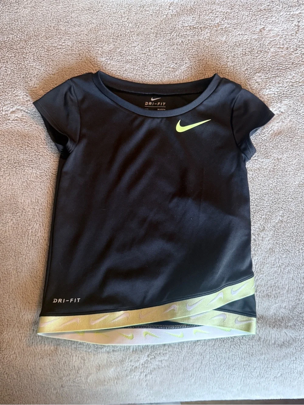 Nike Black Short-Sleeve Dri-FIT Tee with Neon Yellow Swoosh